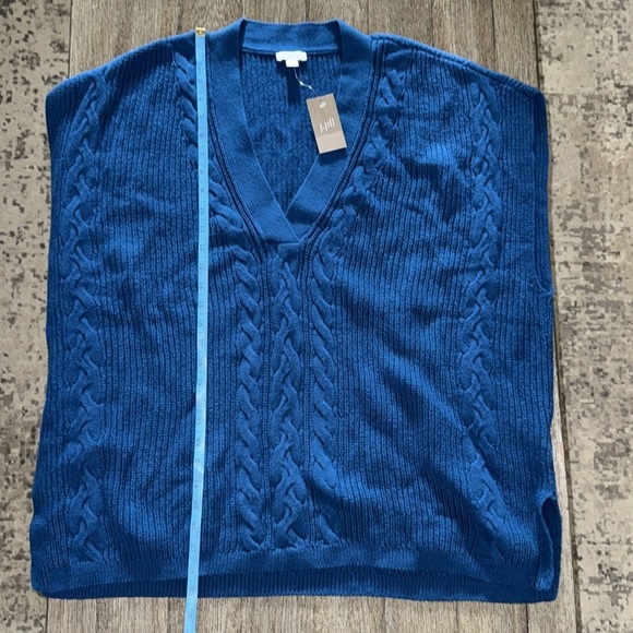 J.JILL V-NECK CABLE VEST PEACOCK BLUE - Picture 13 of 14